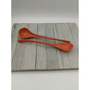 Melamine 2 Piece Salad Serving Fork Spoon Tongs Orange Flatware 11"
